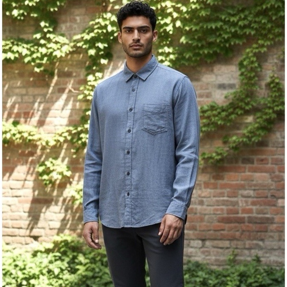 Rails Men's Medium Shirt‎ Muted Blue Long Sleeve Button Up Brushed Cotton